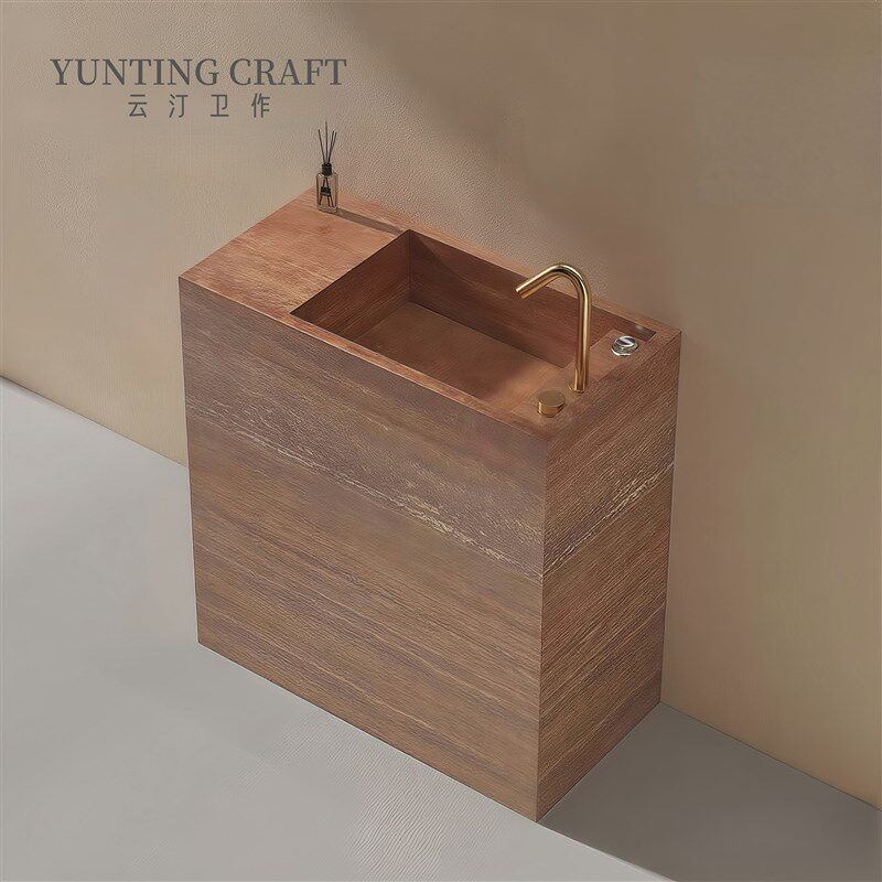 岩板立柱盆一体盆落地式洗脸洗手台定制户外N庭院别墅洗漱台池定