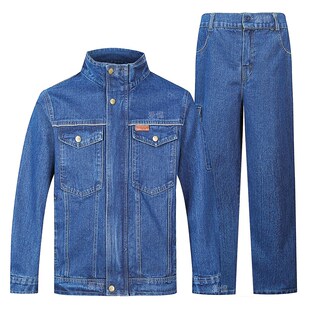 加厚牛仔a工作服套装 男电焊工防烫工厂车间耐磨宽松劳保服春秋