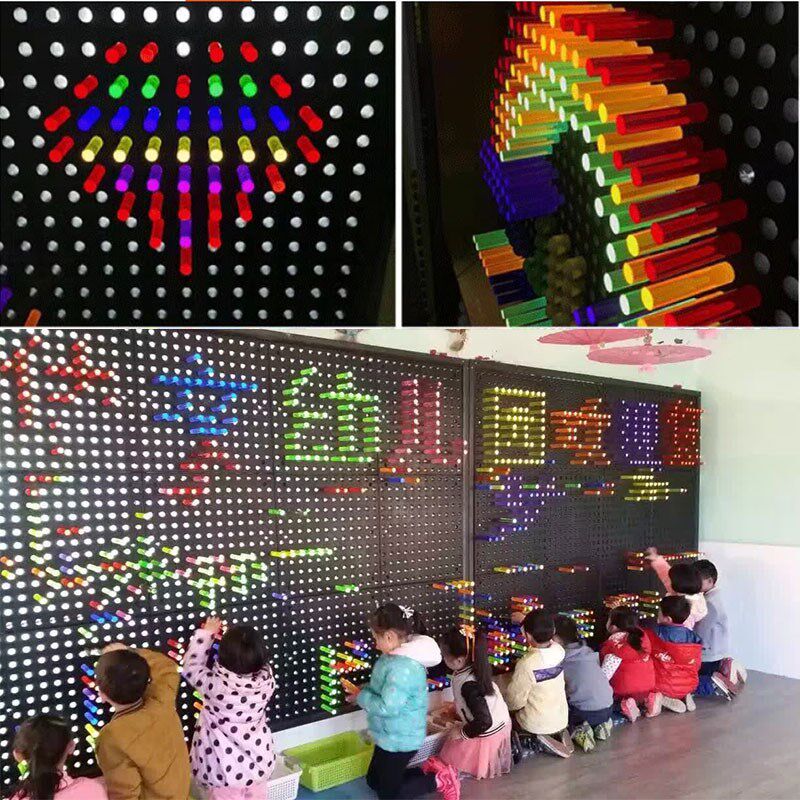 儿童科技建构区彩色发光水晶棒积木科技墙面幼儿园走廊益智游戏板
