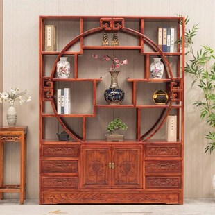 实木新中式大团圆博古架s南榆木多宝阁茶叶置物架客厅隔断展示柜