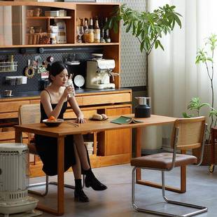 木语餐边柜餐桌靠2552墙一体边高柜樱桃木实木柜小户古型复风