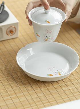 墨己玉爱泥可道风格瓜手绘YPJ萌兔壶承茶配件陶瓷圆盘多用茶点盘