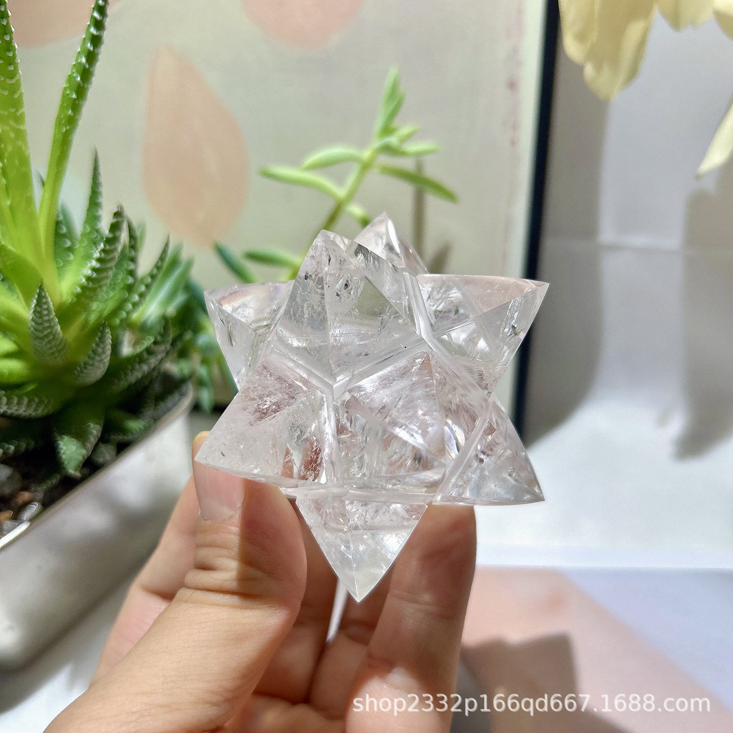 巴西天然白水晶梅尔卡巴摆件原石打磨立体12角家居办公桌装饰品