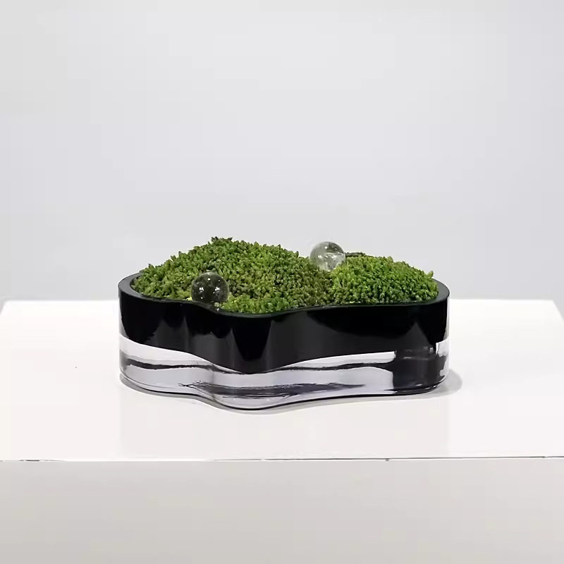 现代几何琉璃永生苔藓盆栽桌面摆件酒店样板间售楼处家居茶几软装