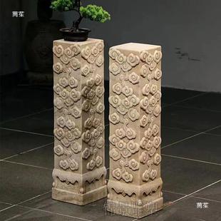 石雕云汉白玉云纹柱头子拴马庭柱院户外ZRR石祥云底座桩石柱花架