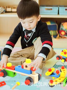 提益ECZ动智仿真手木制儿童过家家工具箱套男孩装手修理工具箱