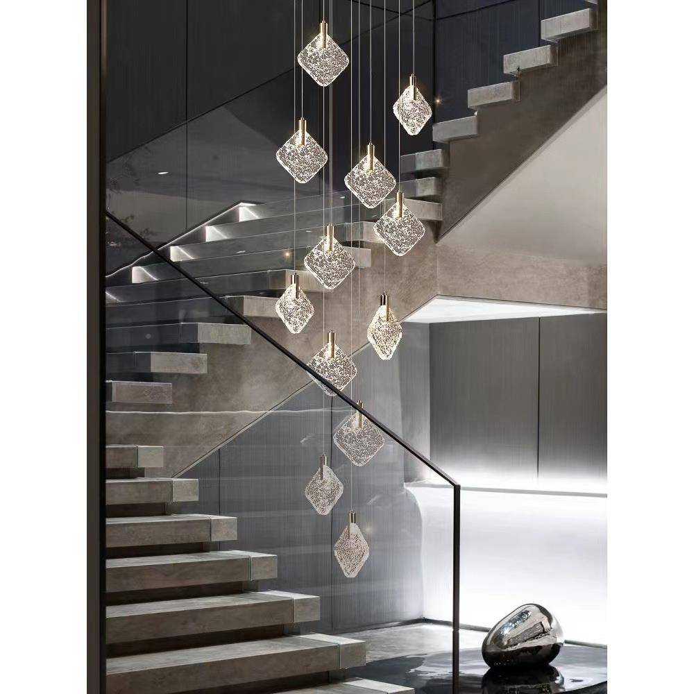 2025款轻奢水晶长吊灯VFZ复式楼梯中挑空红lot网f旋转简约客厅空