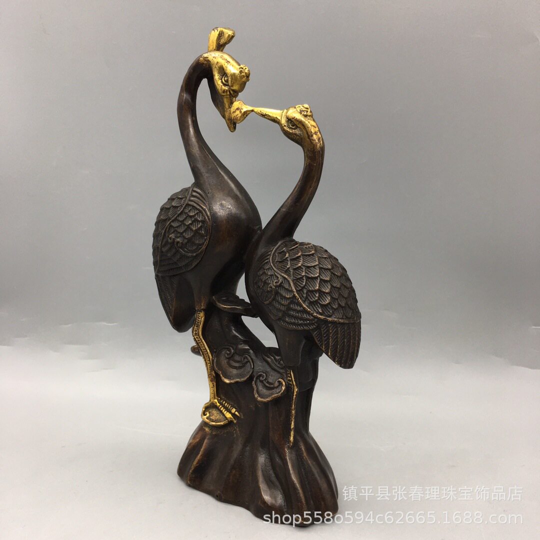 古玩铜器收藏,小双鹤,寓百年好合,工艺好看 型态完整