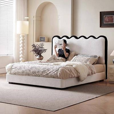 法奶风涟漪床1.HZN8式米主卧室现代油简约双人布艺婚床设计师浪波