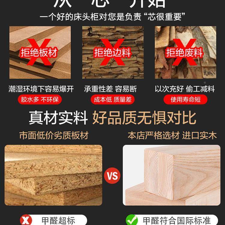 实木床头柜奶油YCS收风纳简约现代小柜子家边用卧轻奢室小型床储