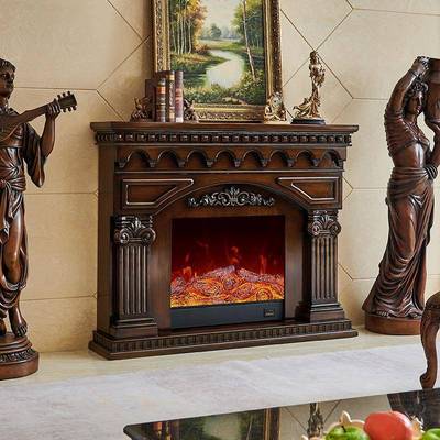 米中海239实木壁炉装饰柜式家用别.墅客欧厅仿真火焰取暖白地色