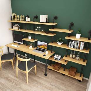 l上oft书架实木物隔板水工业管风书桌PJT书架一体壁挂墙沙发后置