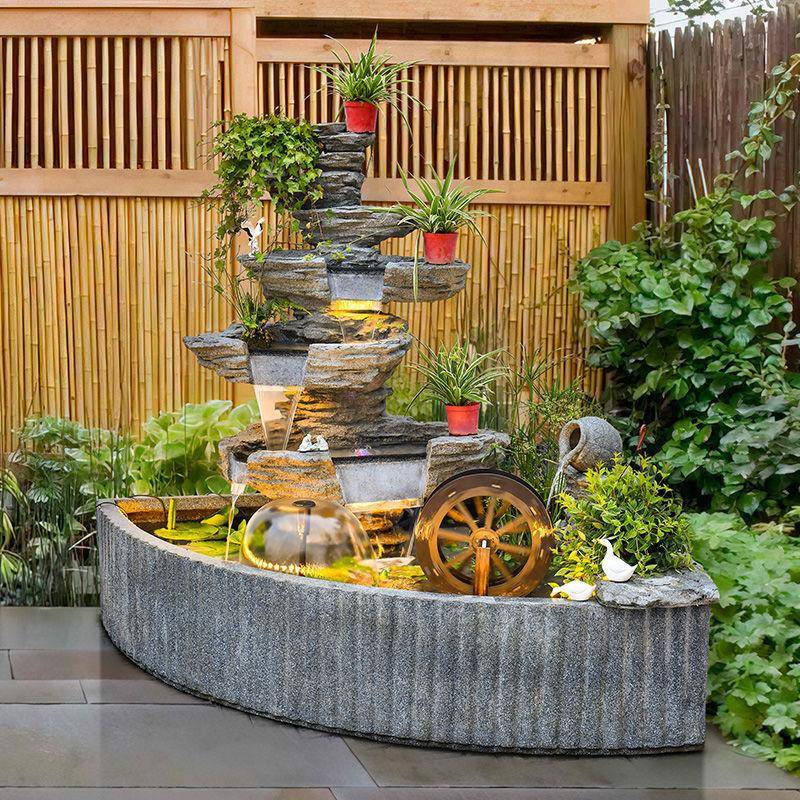 山大型庭院假流水鱼喷泉风水阳轮台办公室摆件别墅户外ODN花园池