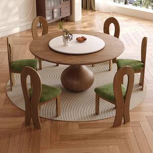 转盘中CMC古风用黑色全实木圆形餐人桌68人带家小户型