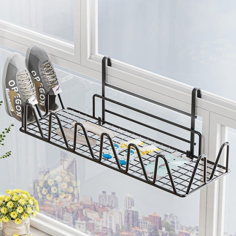 阳台晒鞋架神器防盗窗护栏杆窗户窗台室外晾晒凉鞋架子窗外晾衣架