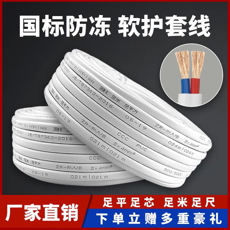 国标足米电线护套线2芯RVVB1.5/2.5/4/6平方家用户外软电缆电源线