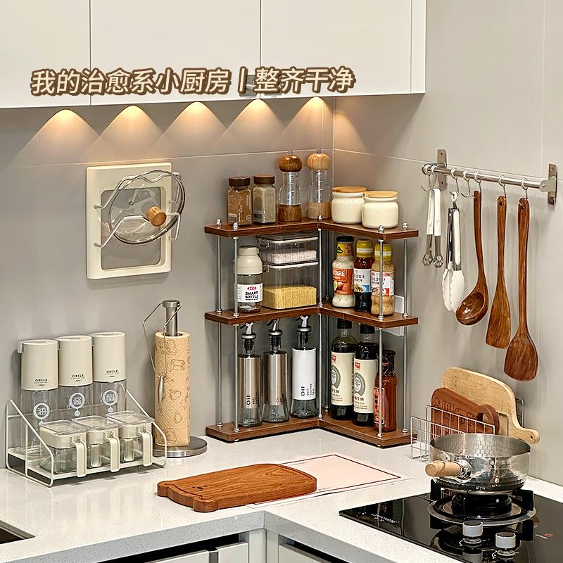 厨房台面转角置物架灶台墙面拐角利用家用调味料酱油醋分层收纳层