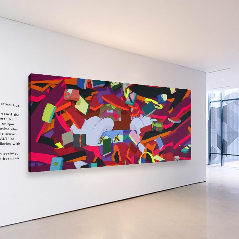 KAWS挂画潮流涂鸦装饰画工作室走廊巨幅抽象艺术画酒吧横幅无框画