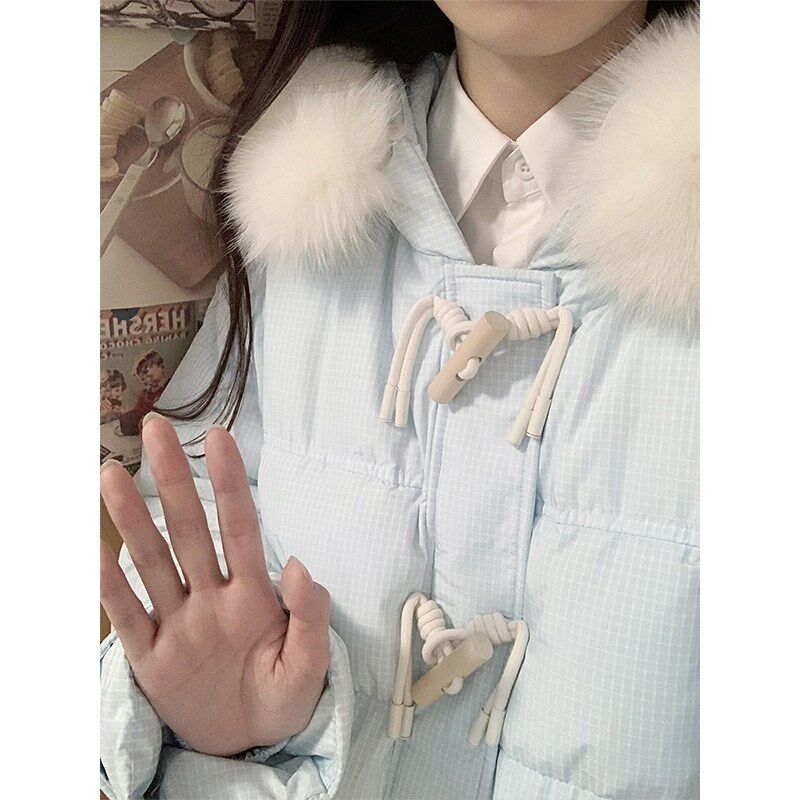 300斤大码胖mm甜美可爱蓝色毛领棉服女冬季超好看韩系学生外套潮