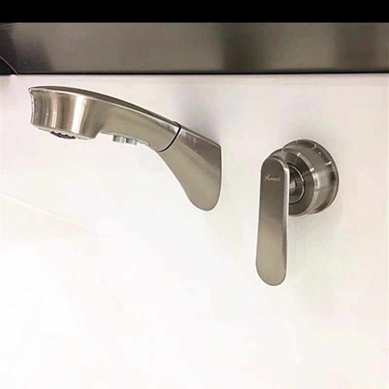 席玛枪色拉丝可抽拉立面单把面盆笼头组合混合水阀抽拉管出水口