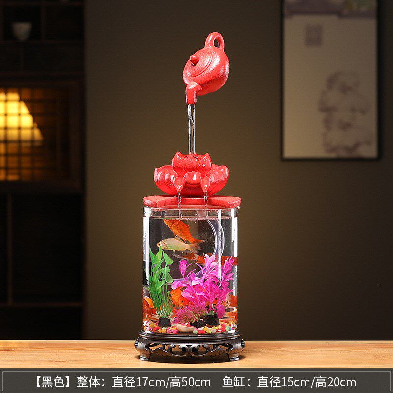流水摆件b招财悬壶鱼缸小型循环水生财客厅办公室桌面微景观装饰