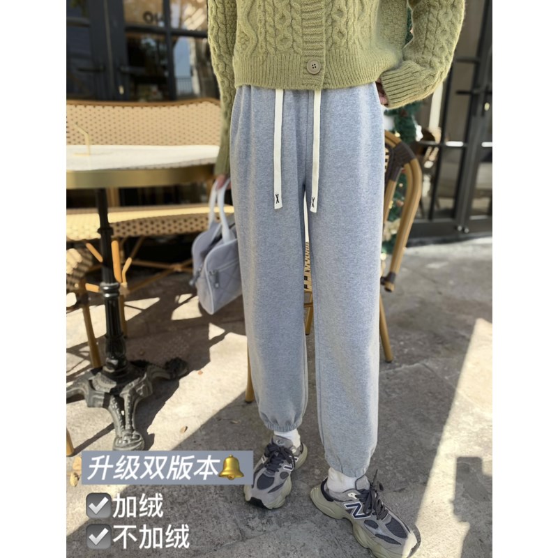 阿秋嘎嘎好的卫裤挺阔有垂感宽松系带灰色束脚裤女高腰休闲运动裤