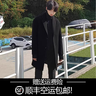 新款冬季毛呢大衣男商务休闲呢子中长版韩版修身帅气无羊绒外套男
