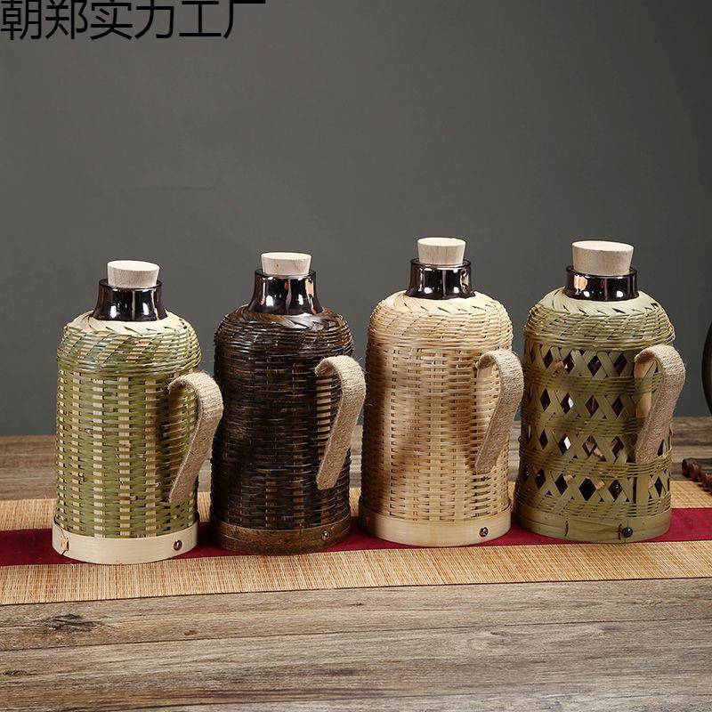 竹编温热水瓶水家传统木塞壶茶YBI室办公室保瓶用玻璃内胆热水壶