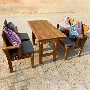 木老榆木茶桌饭靠商用餐桌民谣酒馆吧台桌长方店MQY形背桌实四方