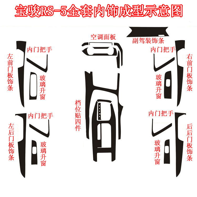 适用于宝骏RS5内饰改装贴纸中控装饰rs-5档位门板碳纤维汽车贴膜