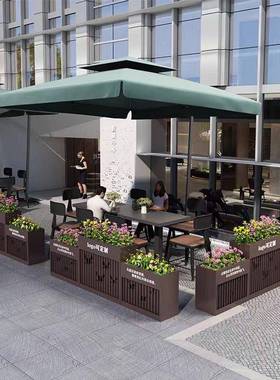 户外不锈镀钢花箱铁艺金属露台架餐饮市政JEC隔断庭花池院花槽花