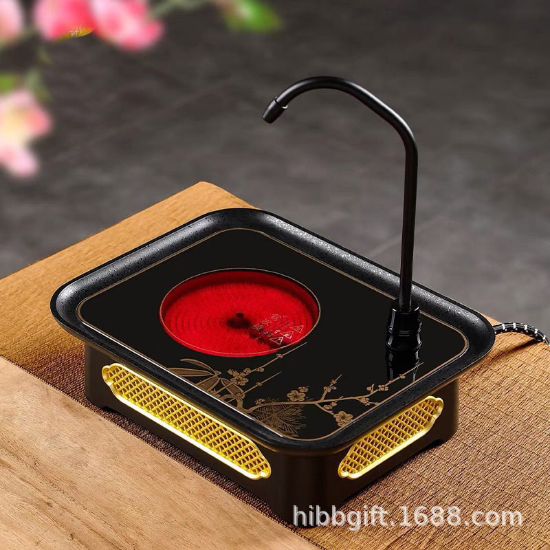 莺歌烧金工长方带抽水电茶炉