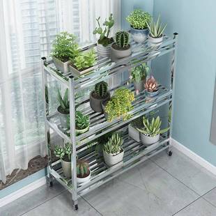 不锈WBY钢花架带轮加宽多层间家用阳台置物架户外可移动省盆空架