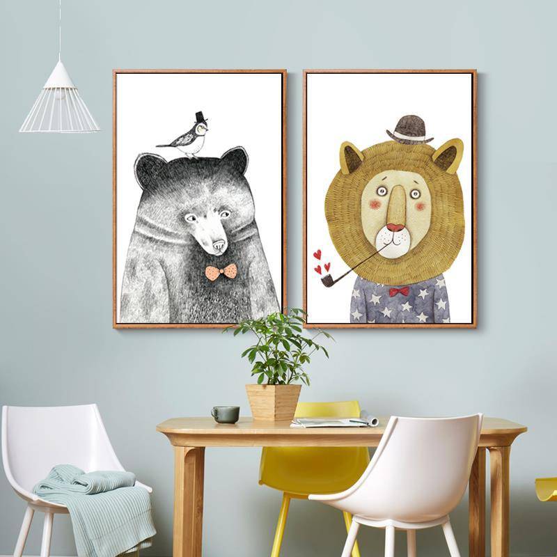 现代简约客厅装饰画萌宠可爱小动物卡通画卧室挂画儿童房墙壁画图片
