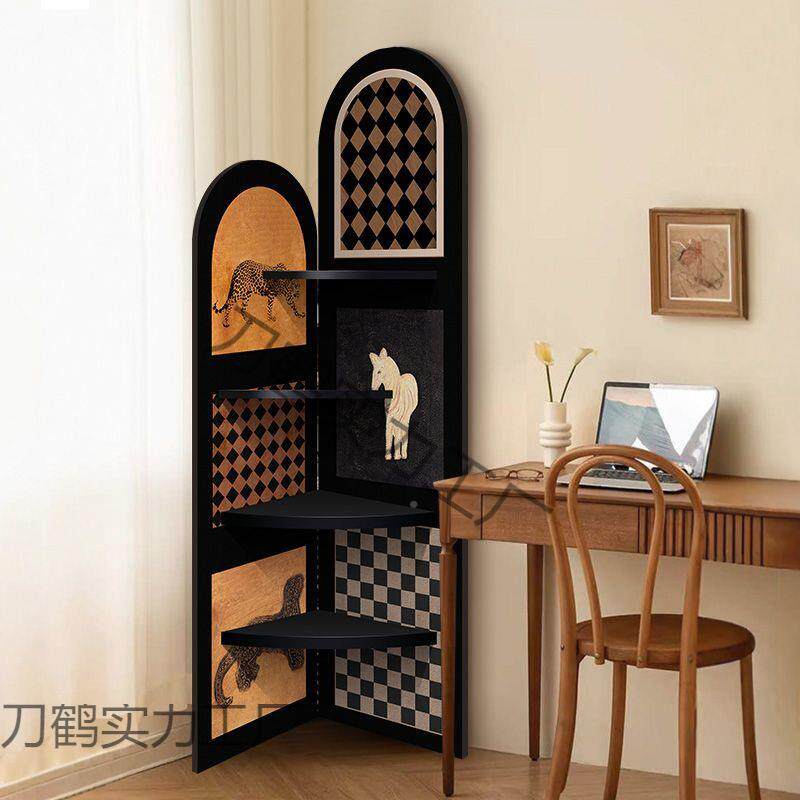 中古风MQJ落地摆件客厅电视纳柜三旁边转角复古置柜物架多层收柜