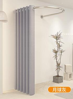 服装衣间门帘更店衣室型试杆QNQ隔断遮挡布墙角弧商形用换衣挂帘