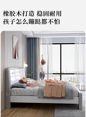 轻奢实木床储物床床米工单人主卧双人UBV白色厂直销现代简婚约橡