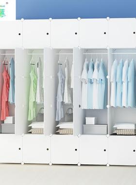 衣柜组装EDG成人料衣橱双人约现钢代经济型塑布艺架白色挂衣柜收