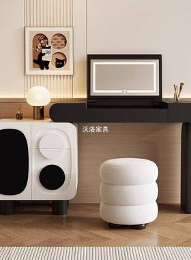 黑白熊猫梳妆台小户实木化妆桌室奶复油古卧风斗柜一体型92516新