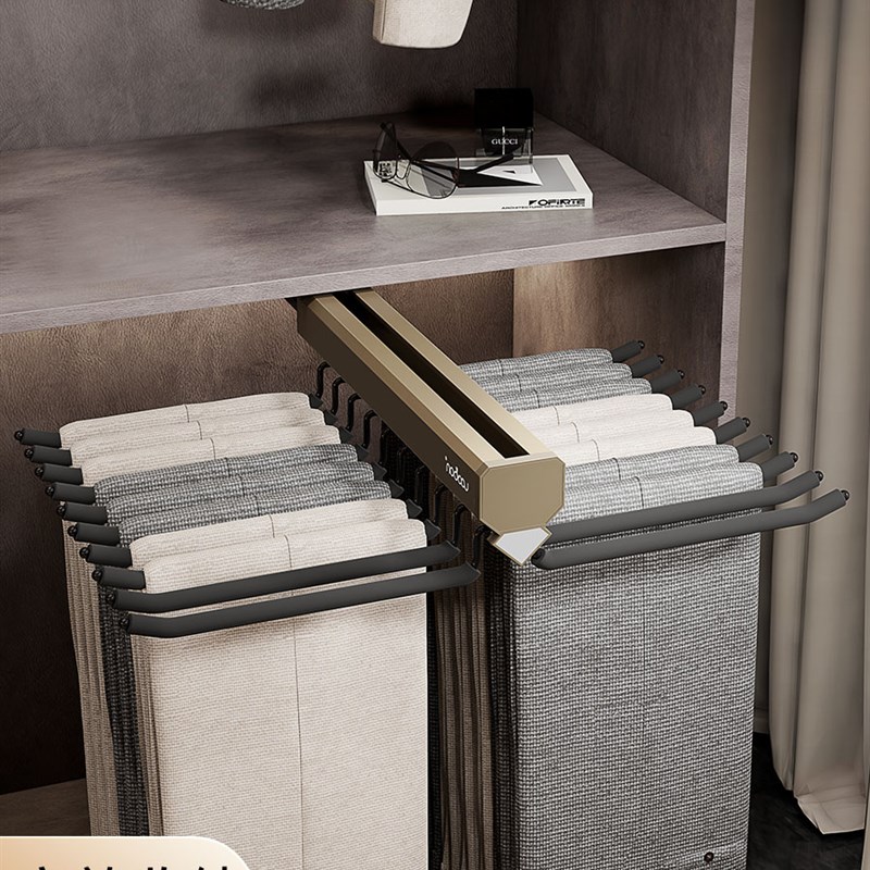 抽拉式裤架衣柜内置伸缩滑轨多功能顶装挂裤子衣帽间轨道五金配件