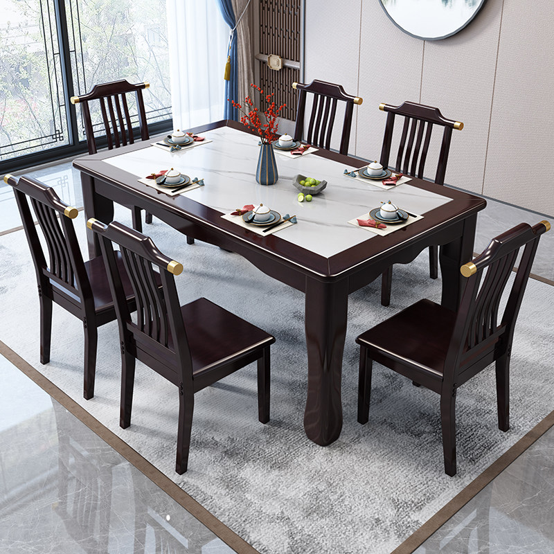 岩板餐桌家用小户型现代简约长方形吃饭桌子轻奢大理石餐桌椅组合