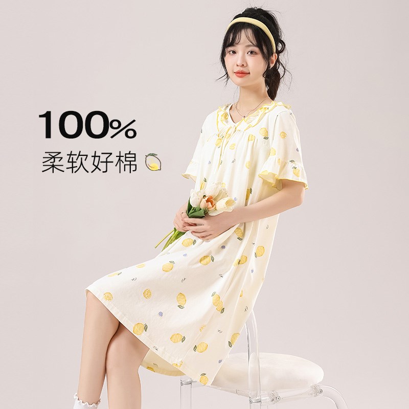 睡裙女士夏款针织纯棉2025新款夏短袖薄款睡衣甜美可爱夏天家居服