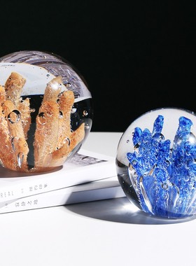 琉璃艺术水d晶玻璃球珊瑚摆件现代简约家居客厅样板间玄关桌面装