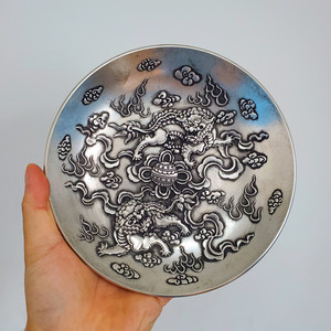 雄狮摆件白c铜镀银饰品 家居 玄关 书桌装饰品 博古架工艺品