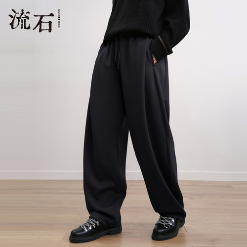 流石男装复古风运动休闲裤2026年秋冬季男士设计感厚款弯刀长裤子