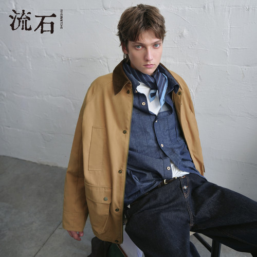 riverstone复古老钱风短款风衣男