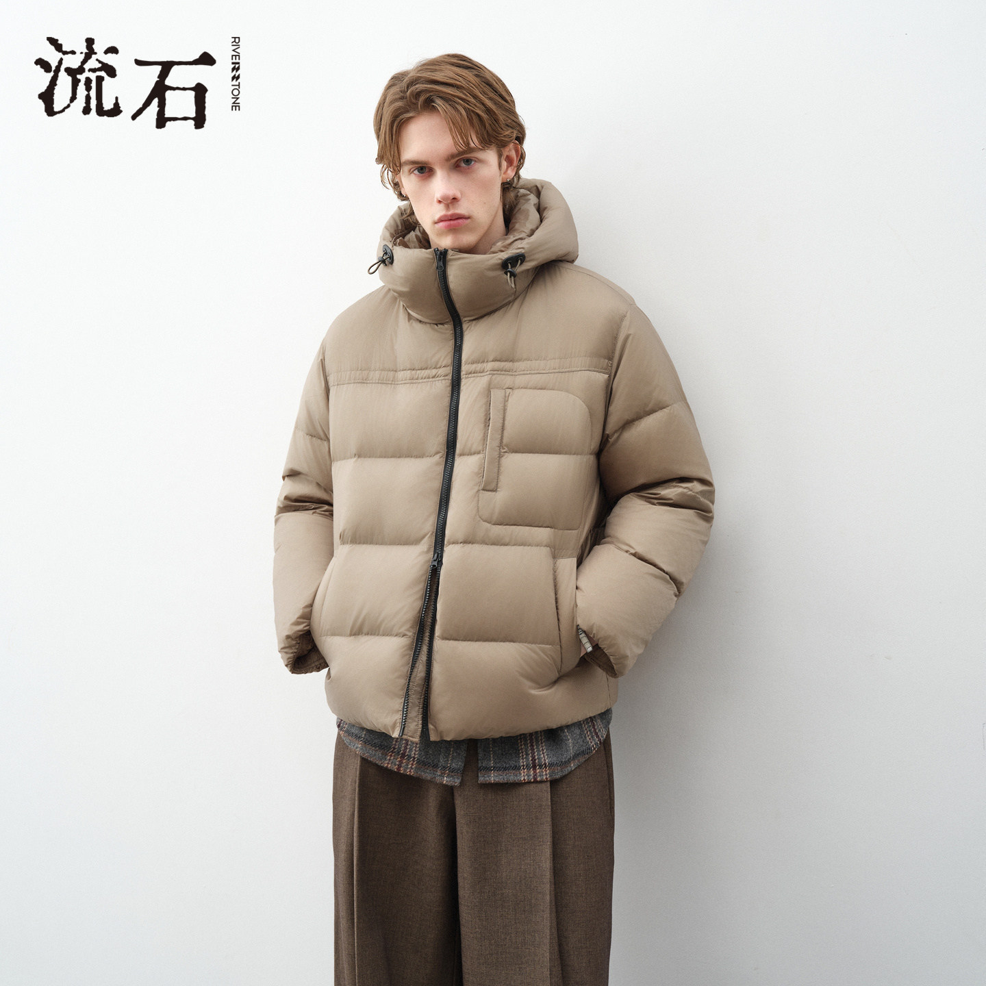 流石男装连帽短款羽绒衣2026年冬季新款高端时尚外套