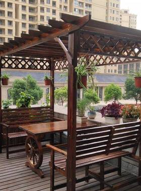 户外庭院家具腐阳木屋凉亭葡萄架ZG-55830防台花园休木闲桌椅碳化