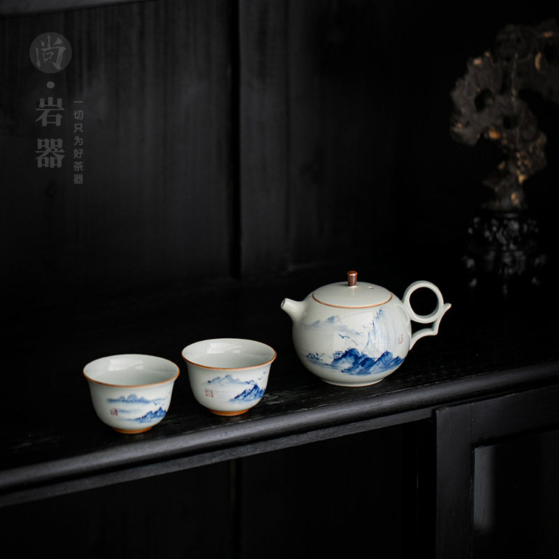 茶具小套装一壶二杯家用陶瓷手绘茶壶茶杯酒店阳台高档轻奢泡茶器