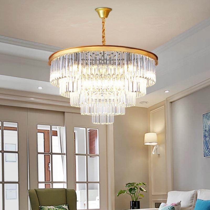 美式水晶吊灯轻客厅圆形餐厅灯家用华别墅复古酒奢店AQB工程水晶